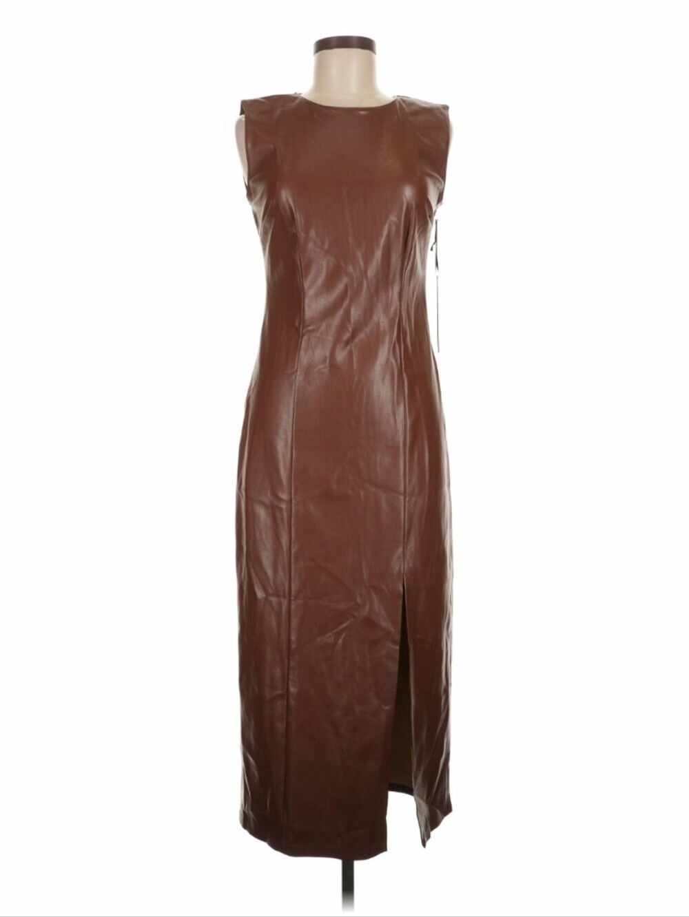 House of Harlow 1960 Faux Leather Midi Dress NWT Brown Side Slit Size M - Picture 3 of 11